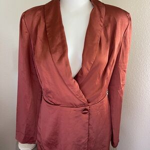 Lulu's Bronze Collared Neckline Satin Skort Romper Size Small